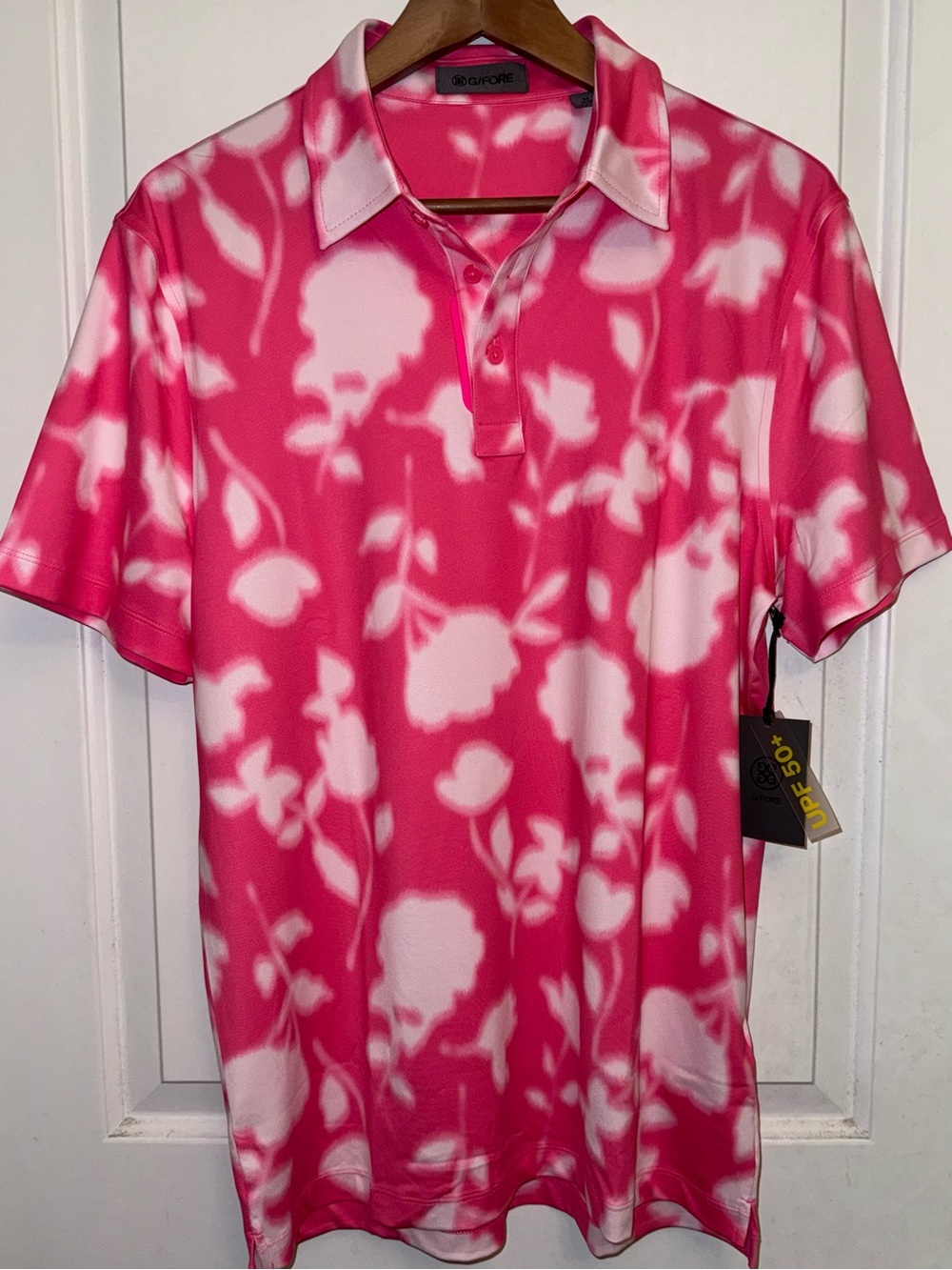 G/FORE NWT Blur Floral Tech Jersey Polo in "Knockout Pink" - Picture 1 of 8